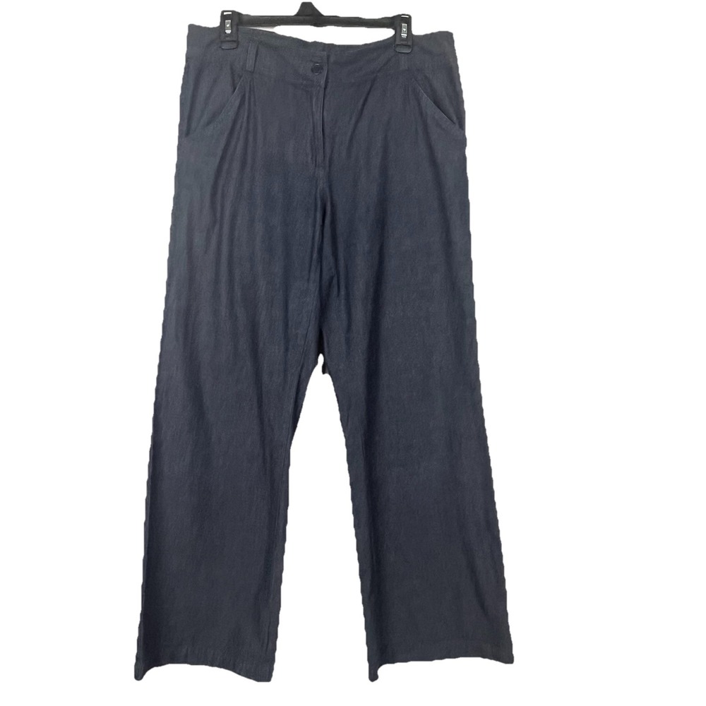 Attention Womens Wide Leg Pants Dark Wash Blue Cotton Chambray Trousers Size 12